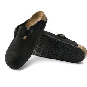 black birkenstock boston soft footbed suede leather clogs - size 38